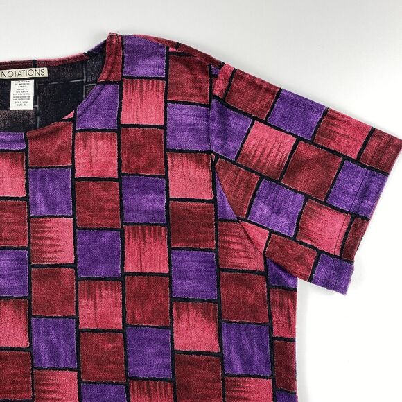 VTG 90's Notations Velvet Geometric Red Purple Womens XL Boxy Blouse Artsy Funky - Picture 2 of 11